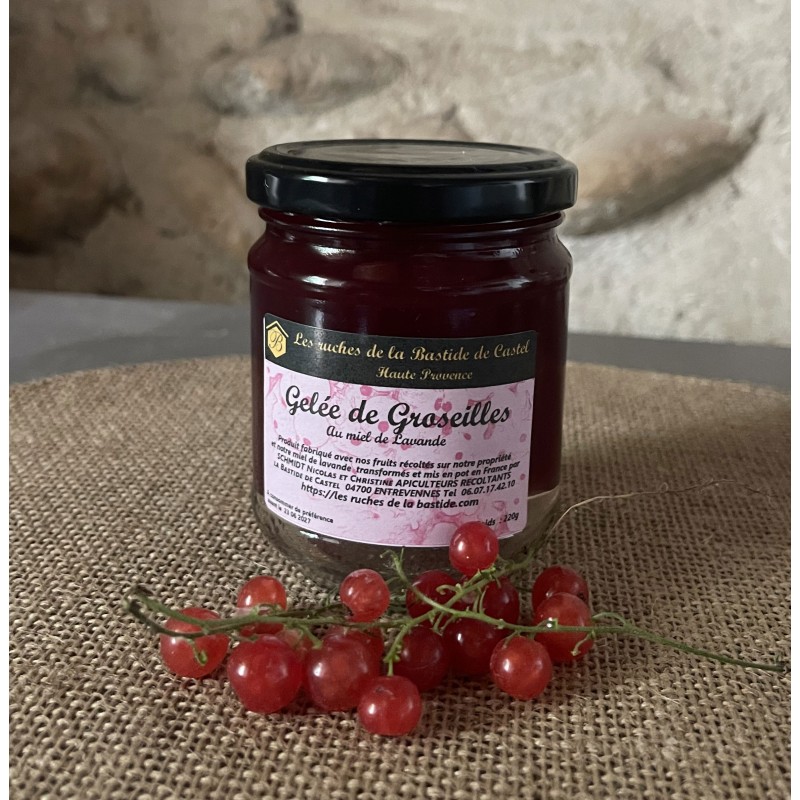 Pot de gelée de groseille au miel de lavande 220g