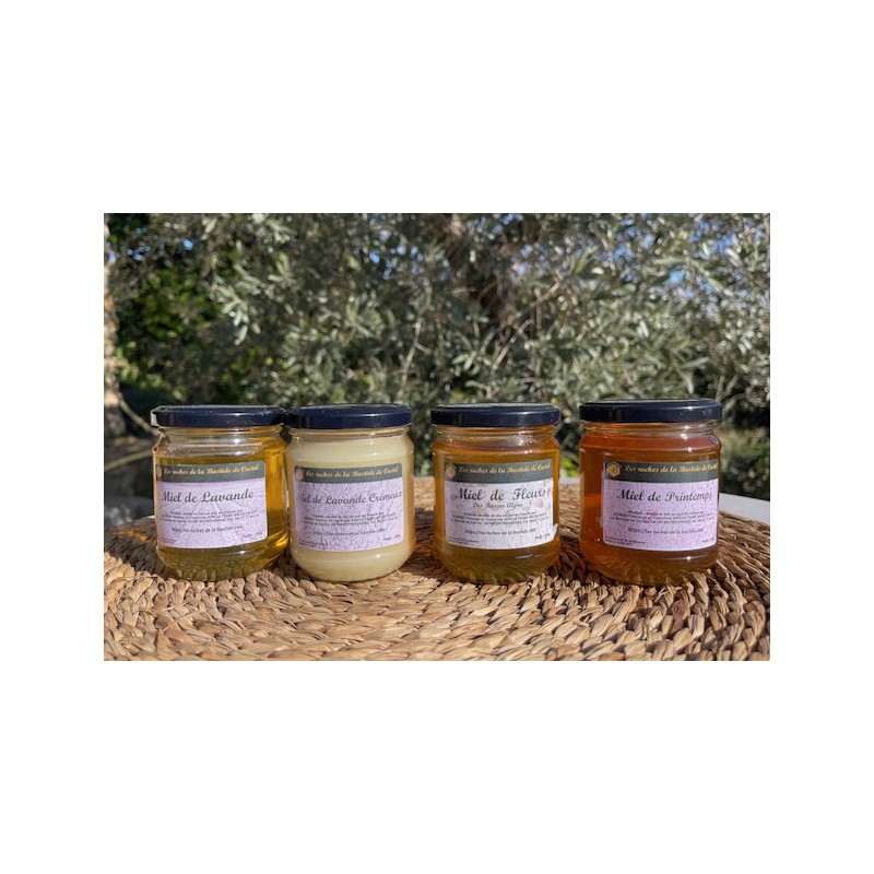 Lot de 4 pots de 250g miels assortis recolte 2025